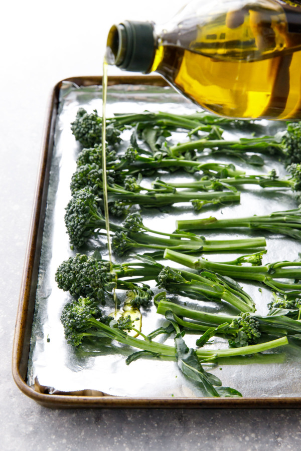 Crispy Oven-Roasted Broccolini with olive oil and soy sause
